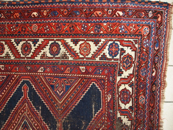 Image 1 of Handgemaakt antiek Perzisch Shiraz-tapijt met een verweerde look, 152 cm x 342 cm, 1900 - 1C464