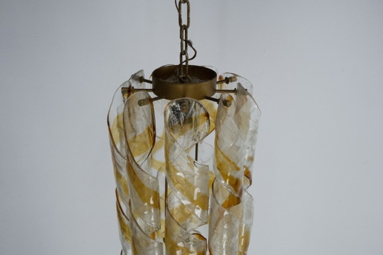 Image 1 of Een paar vintage Torciglione Murano glazen kroonluchters van Mazzega. Italië, jaren 70.
