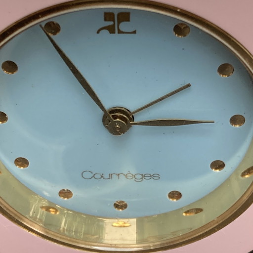 COURREGES vintage 80'S pink and blue mechanical alarm clock works