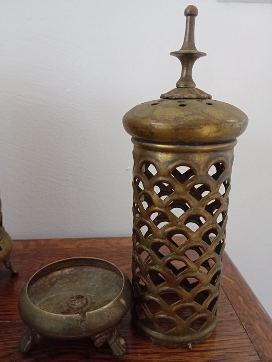 Vintage Brass Incense Burners, Decorative Objects, Gold (photo 6 of 7)