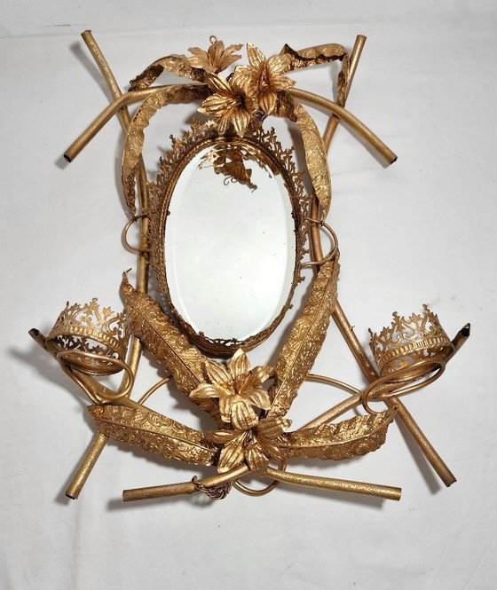 Image 1 of Oval Brass Mirror. Spain, 1940s.