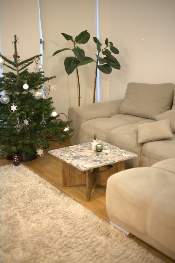 Image 1 of Breccia Alba salontafel, gemaakt van natuursteen en massief eikenhout.