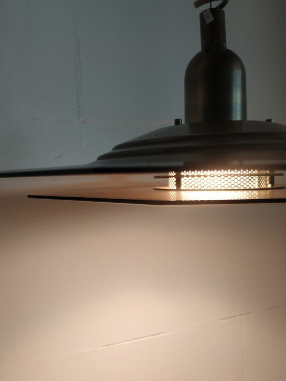 Image 1 of Vintage Adjustable Hexagon Massive Glass Ceiling Lamp (Brushed Brass)