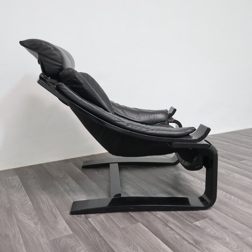 FAUTEUIL EN CUIR PAR AKE FRIBYTTER POUR NELO MÖBEL, SUÈDE, ANNÉES 1970