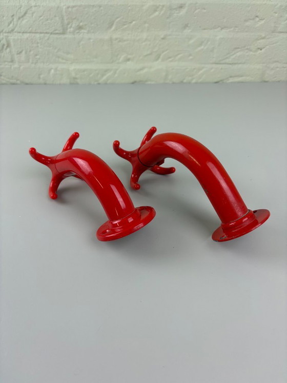Image 1 of Set di ganci portasciugamani vintage rossi – IKEA Periskop – anni '80
