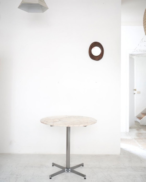 Image 1 of Vintage table with white marble and stainless steel base