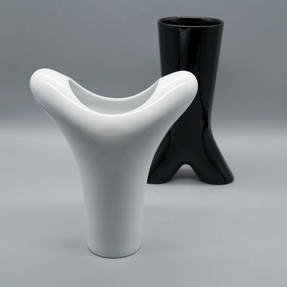 Image 1 of Rosenthal Studio Linie B&W Glossy Porcelain SPIRIT Vase Duo by Platt & Young 80s