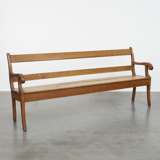 Antique French Elm Wooden Hall Bench/Dining Table Bench From Early 19th Century