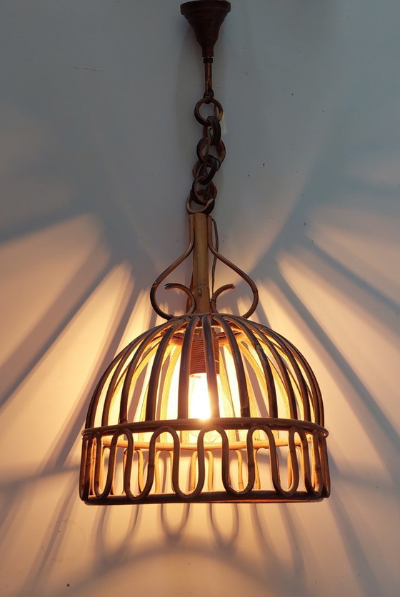 Image 1 of Mid Century French Riviera Style Bamboo Pendant Lamp by Franco Albini from the 1960's