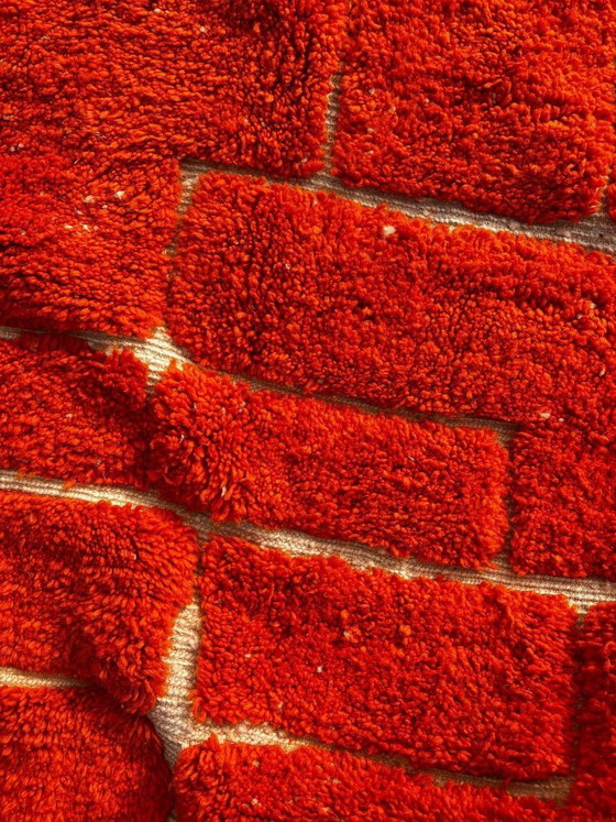Image 1 of Handmade Moroccan Mrirt Rug – Burnt Orange Wool Rug 200x300 cm – Modern Textured Carpet – Bold Abstract Design – Large Living Ro