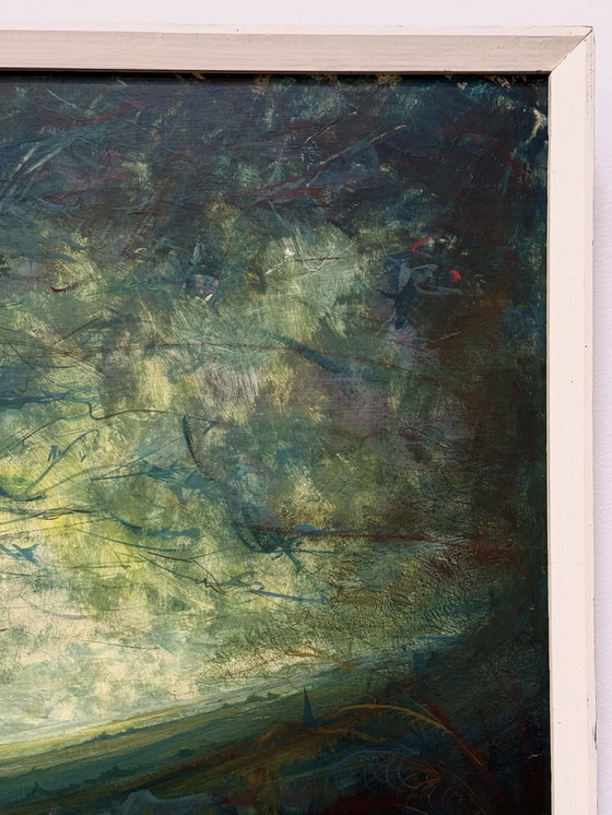 Image 1 of Ben Genaux (1911–1996, Belgio) - Paesaggio surreale con torre e farfalla, olio su tavola