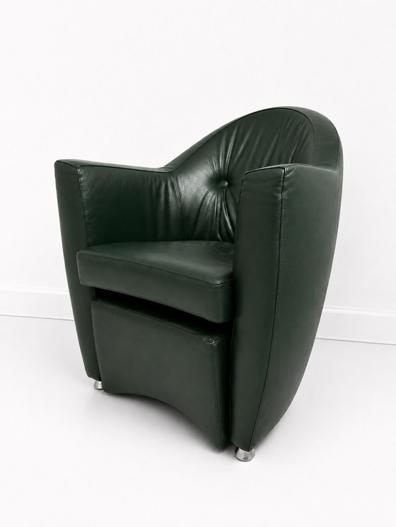 Fauteuil Leolux Carabita avec repose-pieds en cuir vert foncé – Leather, Metal (photo 7 of 8)