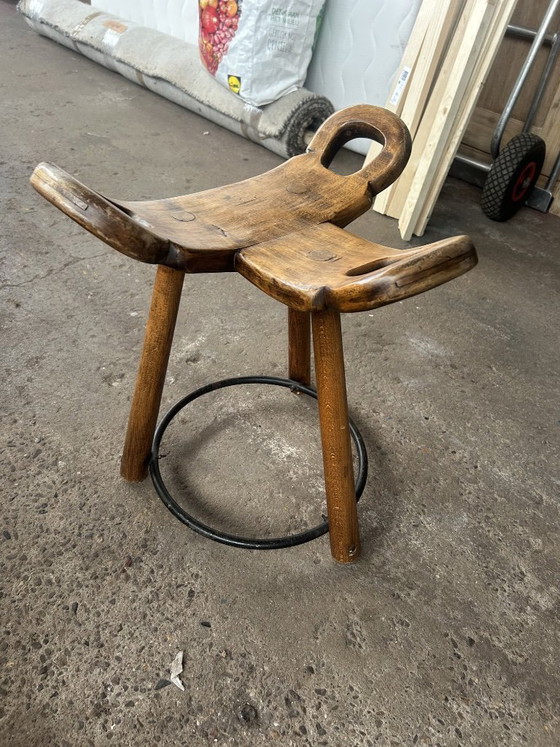 Image 1 of Vintage Spanish Brutalist wooden stool