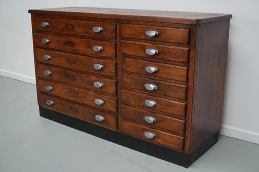 Vintage Franse eiken fourniturenkast voor stoffenwinkel, jaren 1950