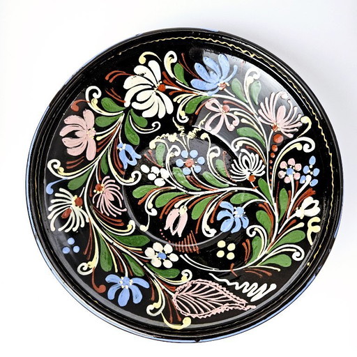Vintage Ungarische Volkskunst Keramik | Handgefertigter handbemalter Dekor Hängender Wandteller | Traditionelle Blumenkeramik