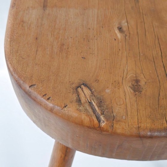 Image 1 of SUPERB VINTAGE BRUTALIST STOOL 1950 IN OAK, 4 LEGS, 50S