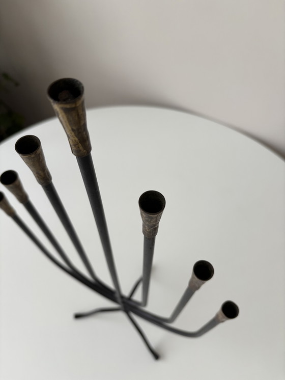 Image 1 of Menorah-Leuchter aus Messing und Metall aus den 1970er Jahren