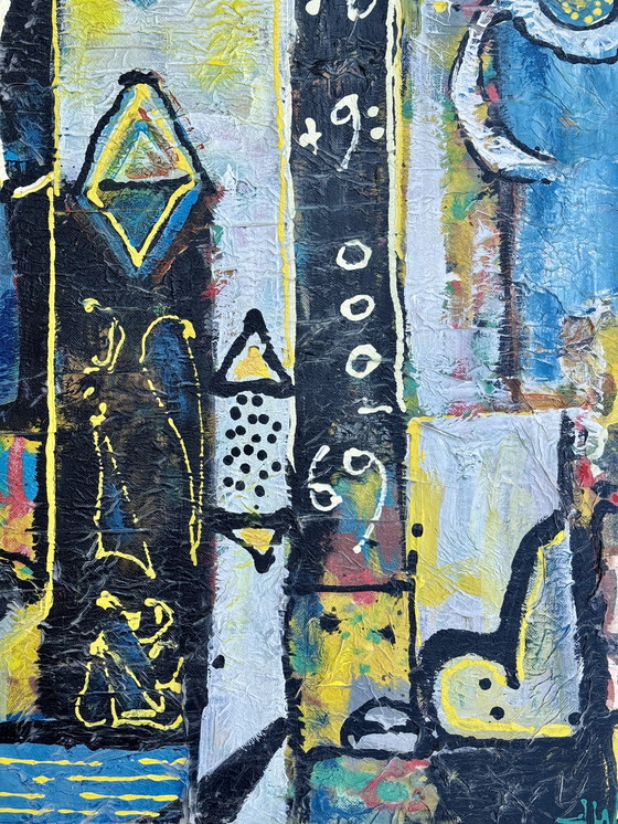 Image 1 of Jan Wille ( 1959 ) Groot schilderij op doek / Art Brut