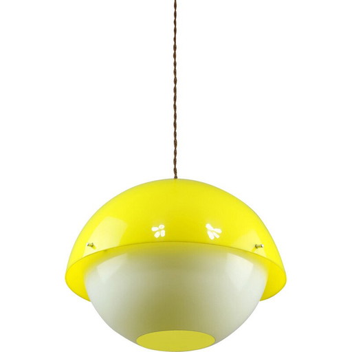 Lampe suspendue Space Age en plexiglas jaune, 1970