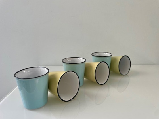 Image 1 of Tassenset im 50er-Jahre-Look in Hellblau und Hellgelb