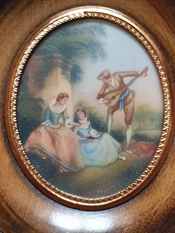 Image 1 of Quadro in miniatura con cornice in noce, fine XIX secolo
