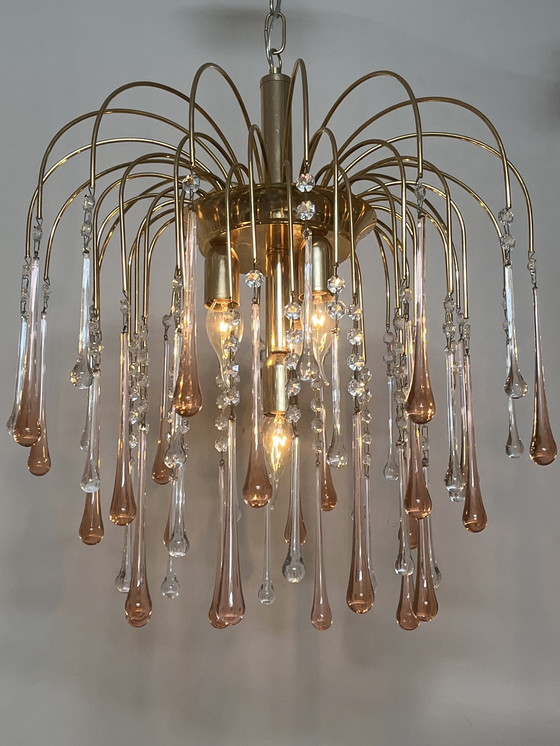 Image 1 of XL vintage pink taerdrop chandelier pendant lamp pendants