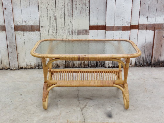 Image 1 of Set of vintage armchair and table in rattan by Rohe Noordwolde, 1960s