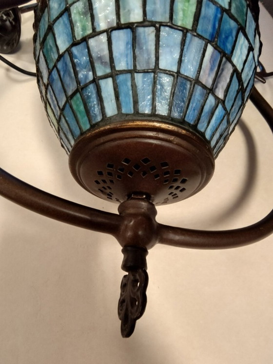 Image 1 of Bellissima lampada a sospensione Meyda Tiffany con finestre in vetro blu