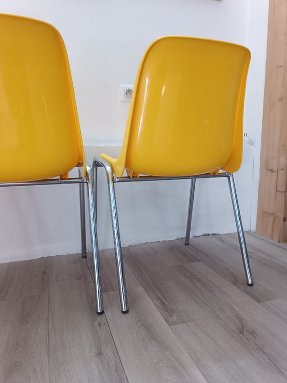 Set of Hélène Stackable Chairs by Bericoplast 1990s, Dining chairs, Plastic, Metal, Yellow, Design (photo 8 of 13)