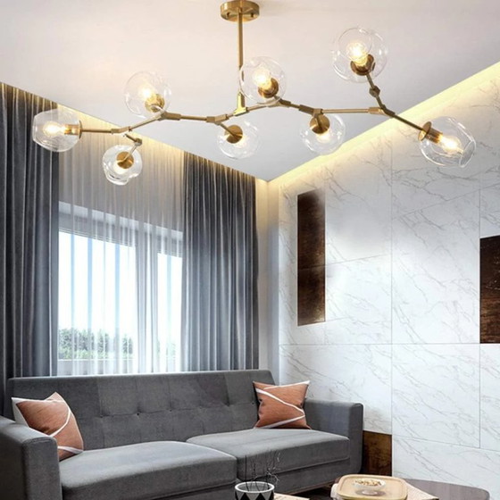 Image 1 of Verstellbarer Sky-Kronleuchter in Gold mit 8 Glaskugeln