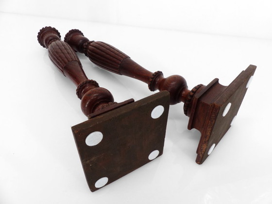 Image 1 of Pair of neoclassical carved and turned wood candlesticks, France, circa 1950