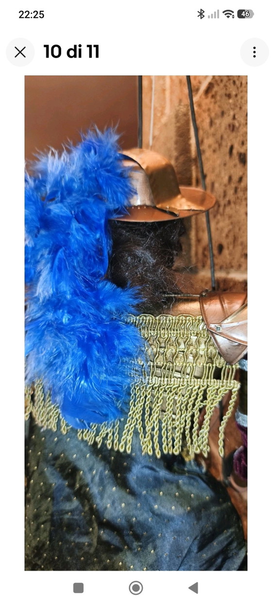 Vintage Puppet Puppet, 60cm, Brass Armor and Clothes – Decorative Objects, Textile, Wood (photo 10 of 11)