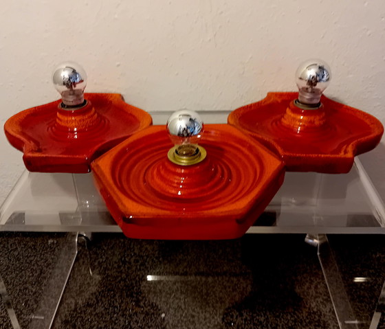 Image 1 of 3x J70 Huhstadt Leuchten Lampada da parete in ceramica Spaceage - Rosso Arancione