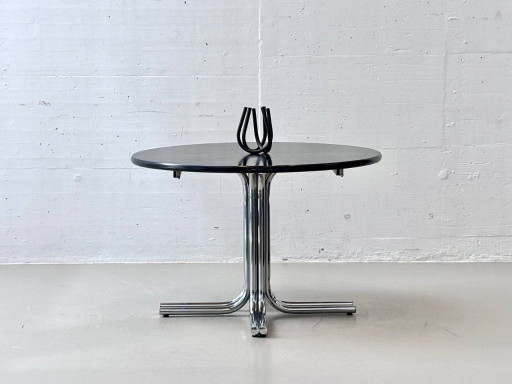 Zwarte uitschuifbare tafel met chromen frame, jaren 70