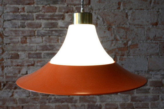 Restored Mid-Century Chandelier, Brass, Lacquered Steel, Czech, 1960s, Pendant lamps, Glass, Metal, Gold (photo 8 of 14)