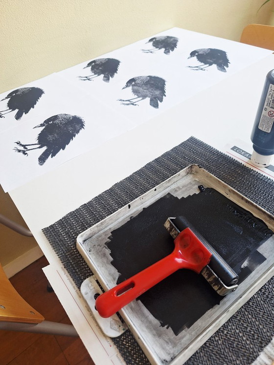 Linoprint 'Kauwtje' – M. Jasperse, Kunst, Papier (photo 9 of 9)