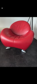 Leolux Papageno designer armchair – red leather – original label – Dutch top design