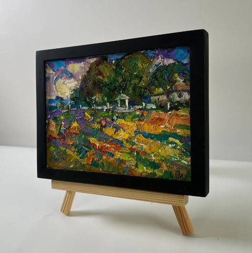 Original Oil Painting Village Day Landscape Plowing a Summer Field – schilderijen tekeningen, Canvas (photo 2 of 8)