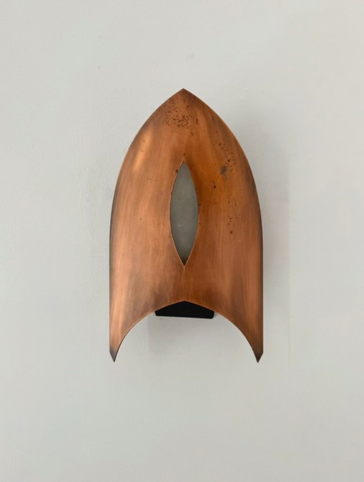 Par de apliques de pared vintage en cobre y cristal esmerilado, Francia, 1970. – wandlampen, Copper (photo 2 of 5)