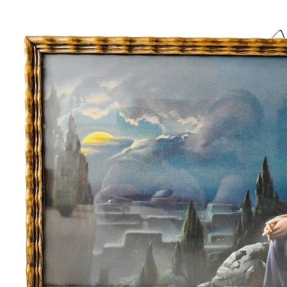 Image 1 of Vintage Religieuze kleurenlithografie schilderij Jezus Christus Olijfberg 1930's