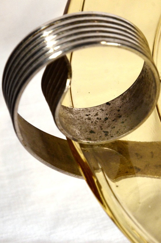 Schale im Art-Deco-Stil aus rauchfarbenem Pressglas und versilbertem Metall, 30 x 8 cm – Dekorative Objekte (photo 8 of 11)