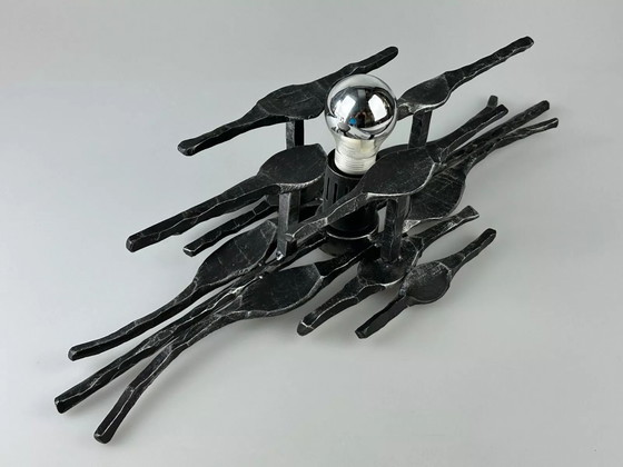 Image 1 of 60s 70s Brutalistische Wandlamp Wandlamp Ijzer & Glas Design Wandlamp