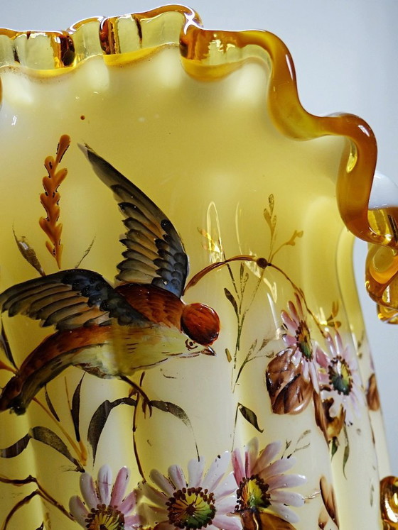 Image 1 of Antique tripod vase, opaline glass, glazed, 19th-20th century, Victorian style
