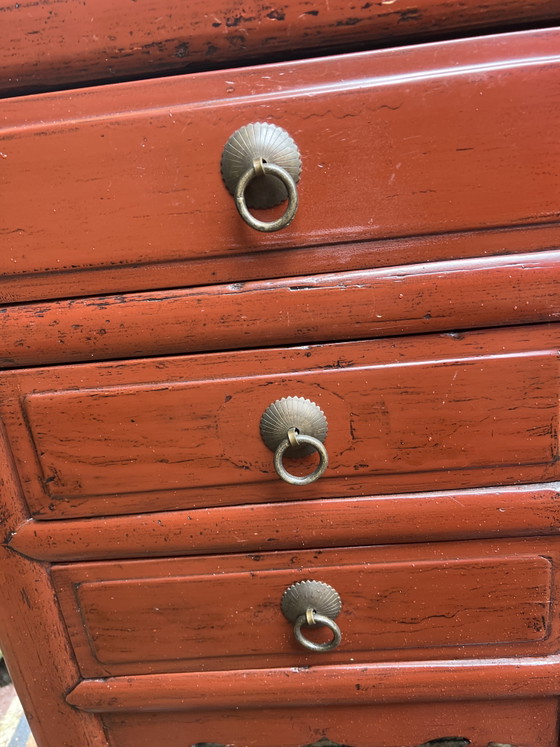 2 Tables de chevet chinoises rouge/brun avec 3 tiroirs/6 tiroirs au total – Accessoires de chambre, Wood (photo 5 of 5)