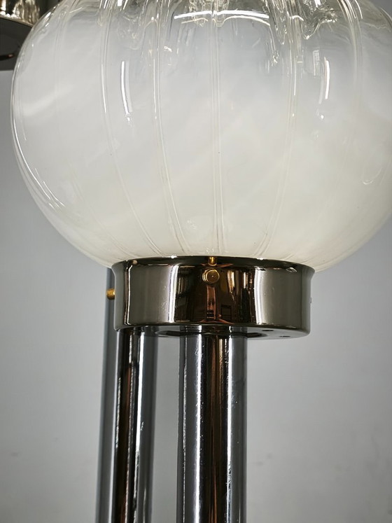 Italienische Stehleuchte aus Murano-Glas, Chrom und Marmor, dreiflammig, 1970er Jahre – Stehleuchten, Marble (photo 6 of 15)
