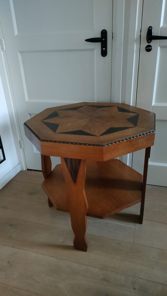 Image 1 of Table d'appoint Art Déco, table basse octogonale, table basse style École d'Amsterdam