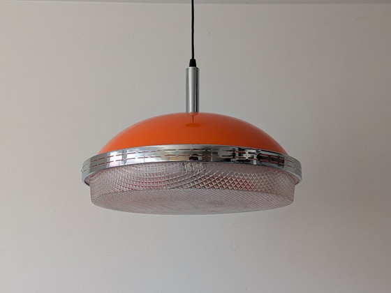 Image 1 of Vintage Space Age "UFO" hanglamp van Massive Belgium – Oranje & Chroom