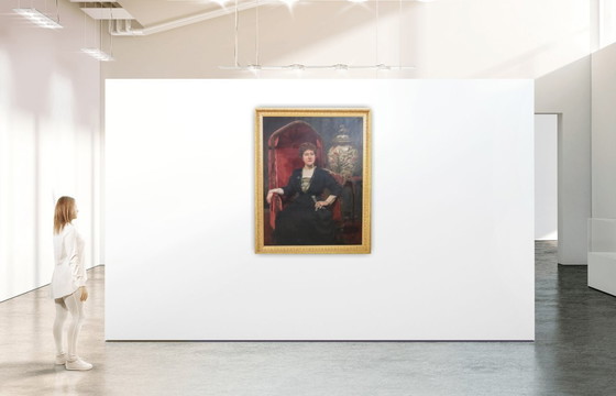 Image 1 of Groot olieverfschilderij op canvas, Portret van een dame, gesigneerd en gedateerd 1913