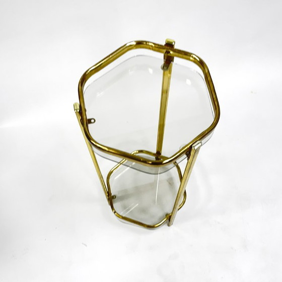 Image 1 of Bloemenstandaard in Franse mid-century modern stijl, jaren 70, messing en glas.