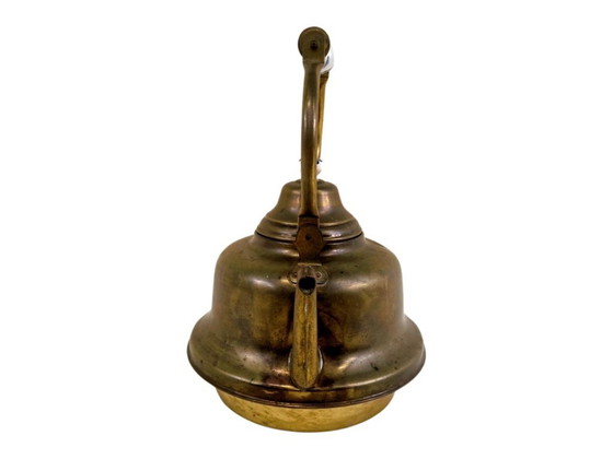 Image 1 of Vintage brass tea kettle with porcelain handle – country style